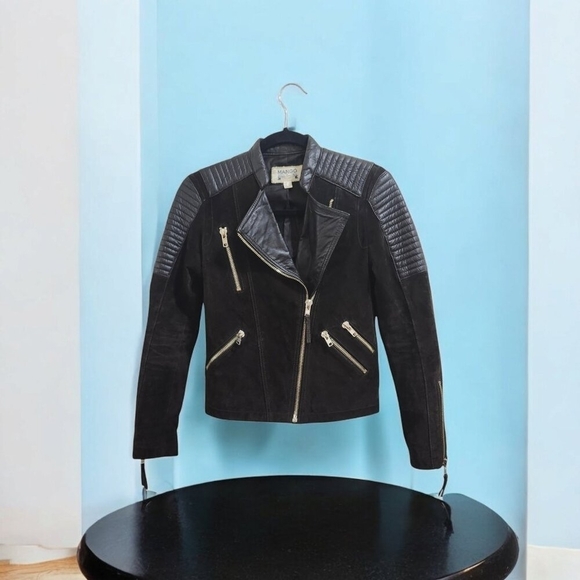 Mango Leather Jacket XXS / Brown with Gold Hardware - Biker Style - Picture 11 of 13